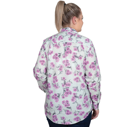 Just Country Women's Georgie Half Button Workshirt - Sea Mist Watercolour Blooms