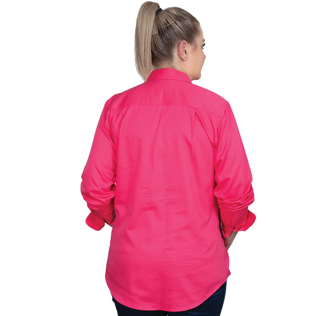 Women's Jahna Trim Half Button Shirt - Hot Pink/Navy Meadow Flowers