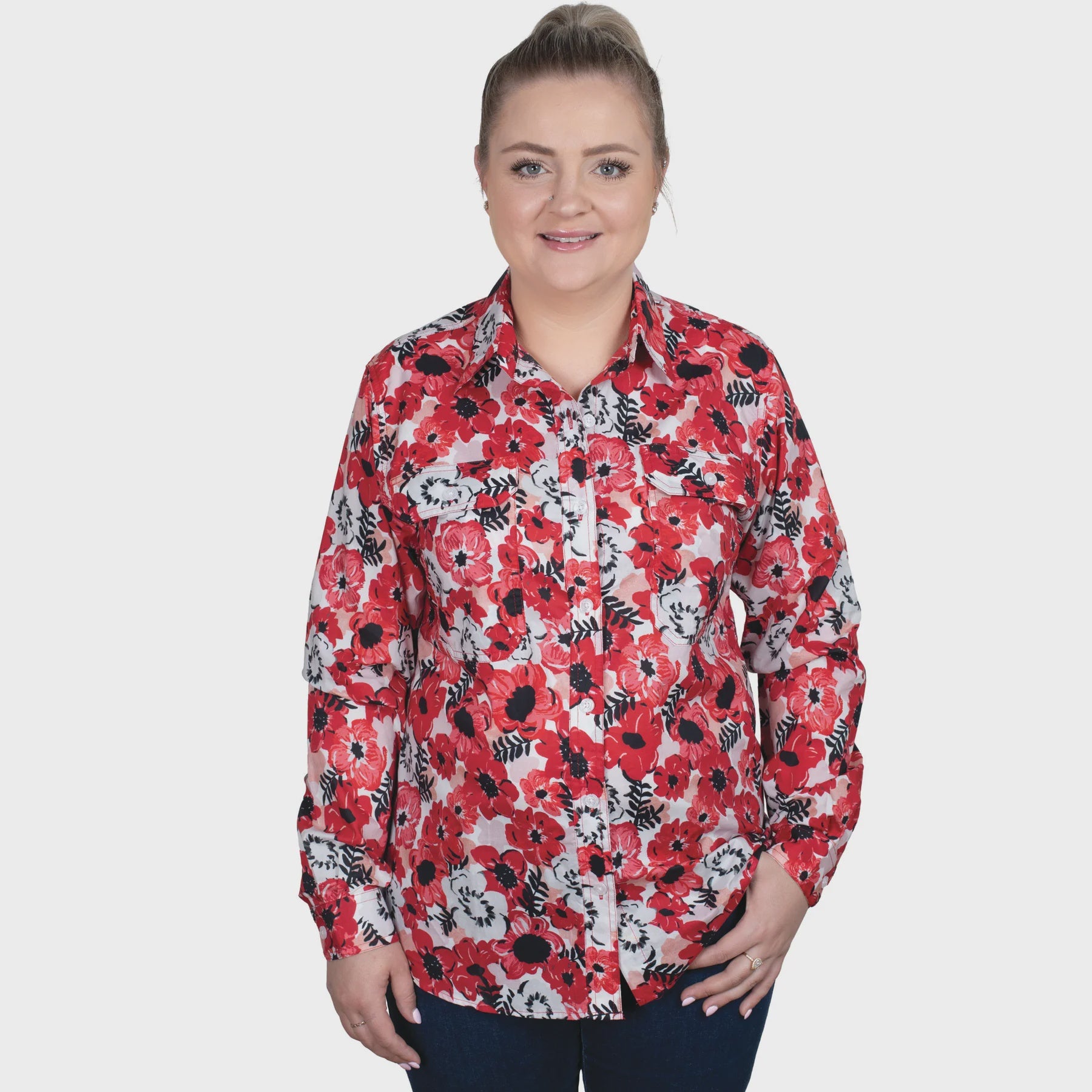 Women's Abbey Full Button Shirt - Ruby Painted Floral