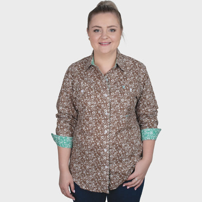 Women's Abbey Full Button Shirt - Hot Chocolate/Mint Vintage Floral