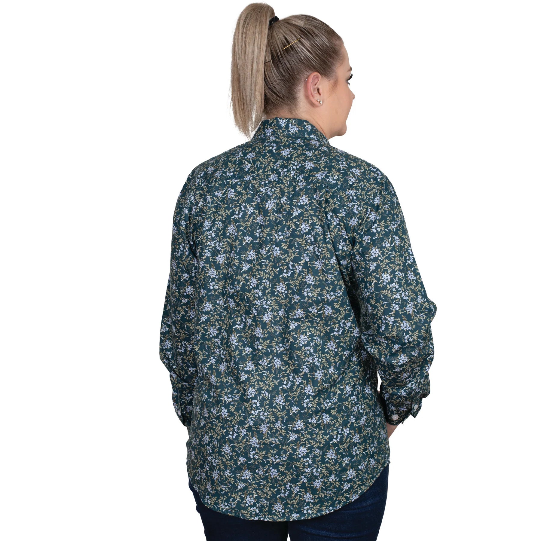 Just Country Women's Georgie Half Button Workshirt - Ponderosa Pine Forget-Me-Not