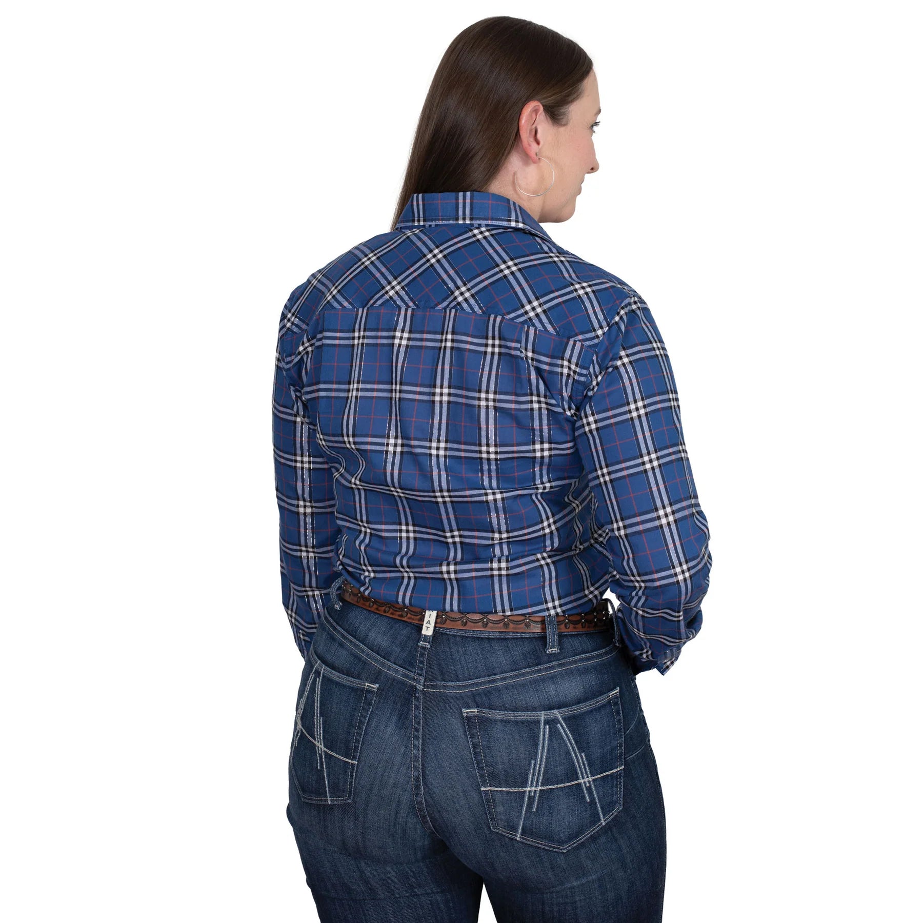 Women's Abbey Full Button Shirt - Cobalt Lurex Plaid