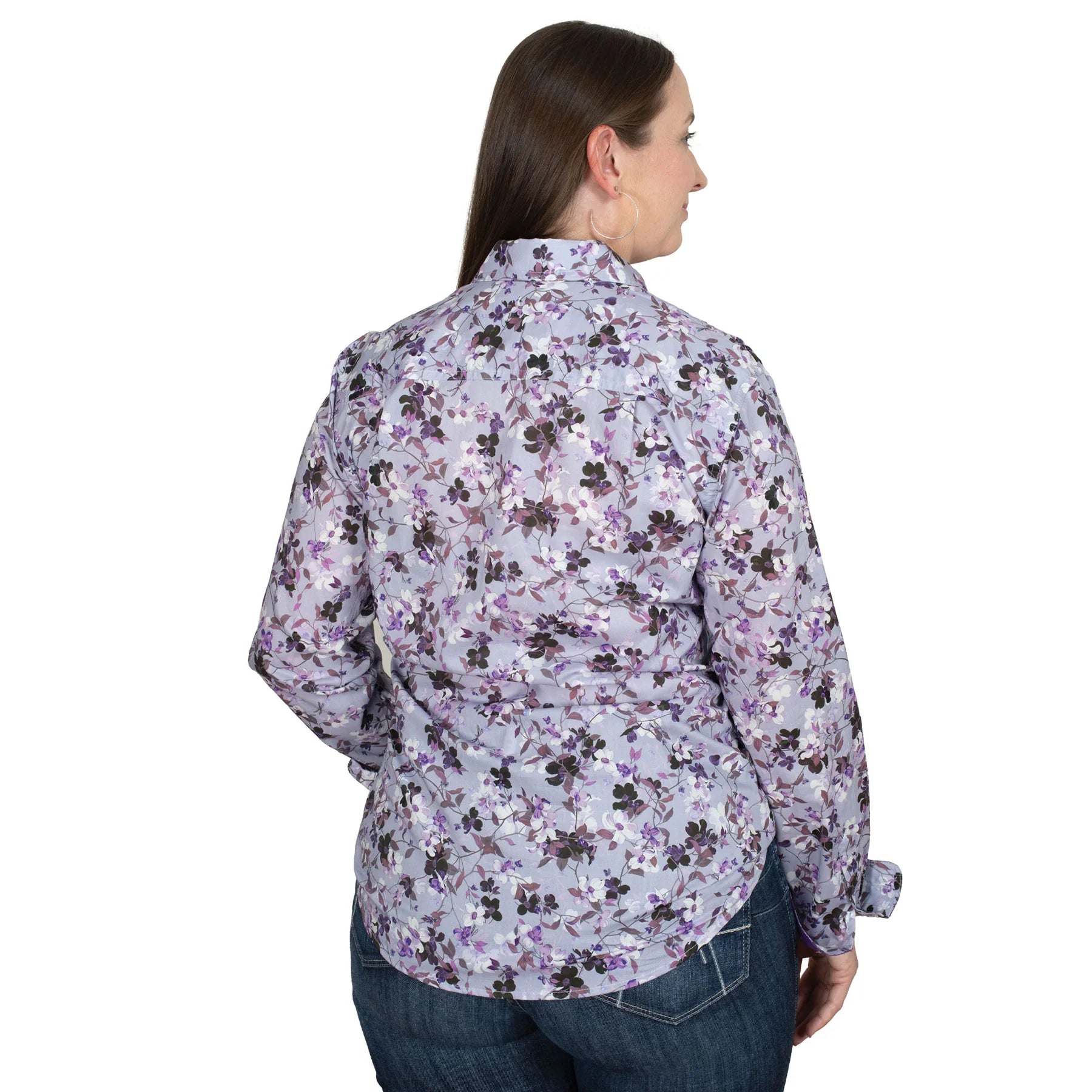 Just Country Women's Georgie Half Button Workshirt - Lilac Blossoms/Purple