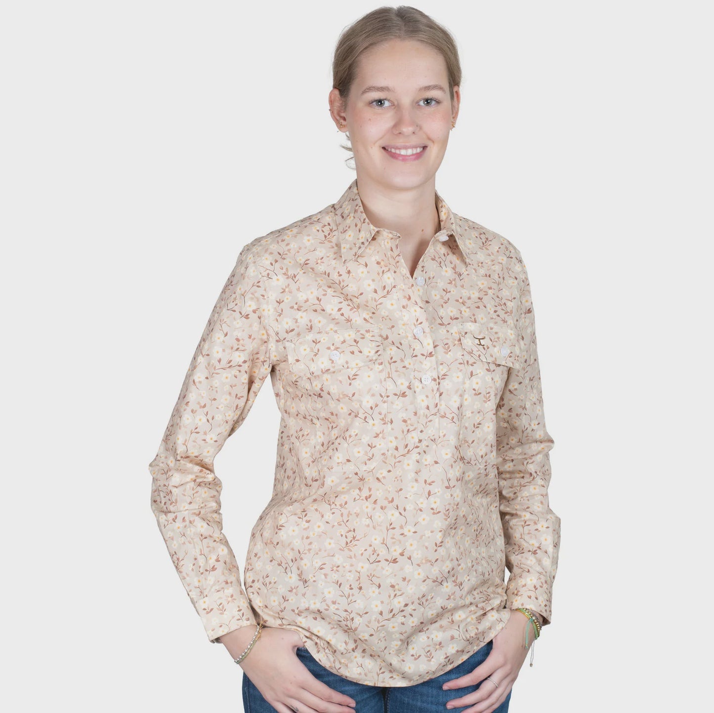 Just Country Women's Georgie Half Button Workshirt - Fawn Floral