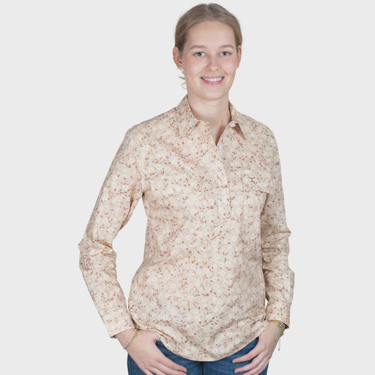 Just Country Women's Georgie Half Button Workshirt - Fawn Floral