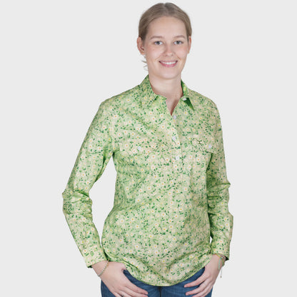 Just Country Women's Georgie Half Button Workshirt - Lime Floral