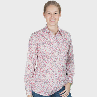 Just Country Women's Georgie Half Button Workshirt - White Floral