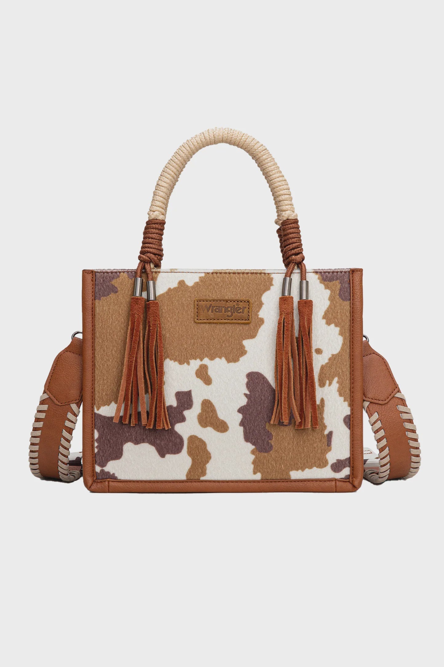 Wrangler Cow Print Tassel Crossbody Bag