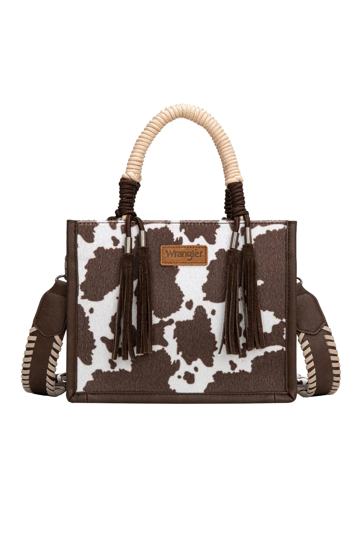 Wrangler Cow Print Tassel Crossbody Bag