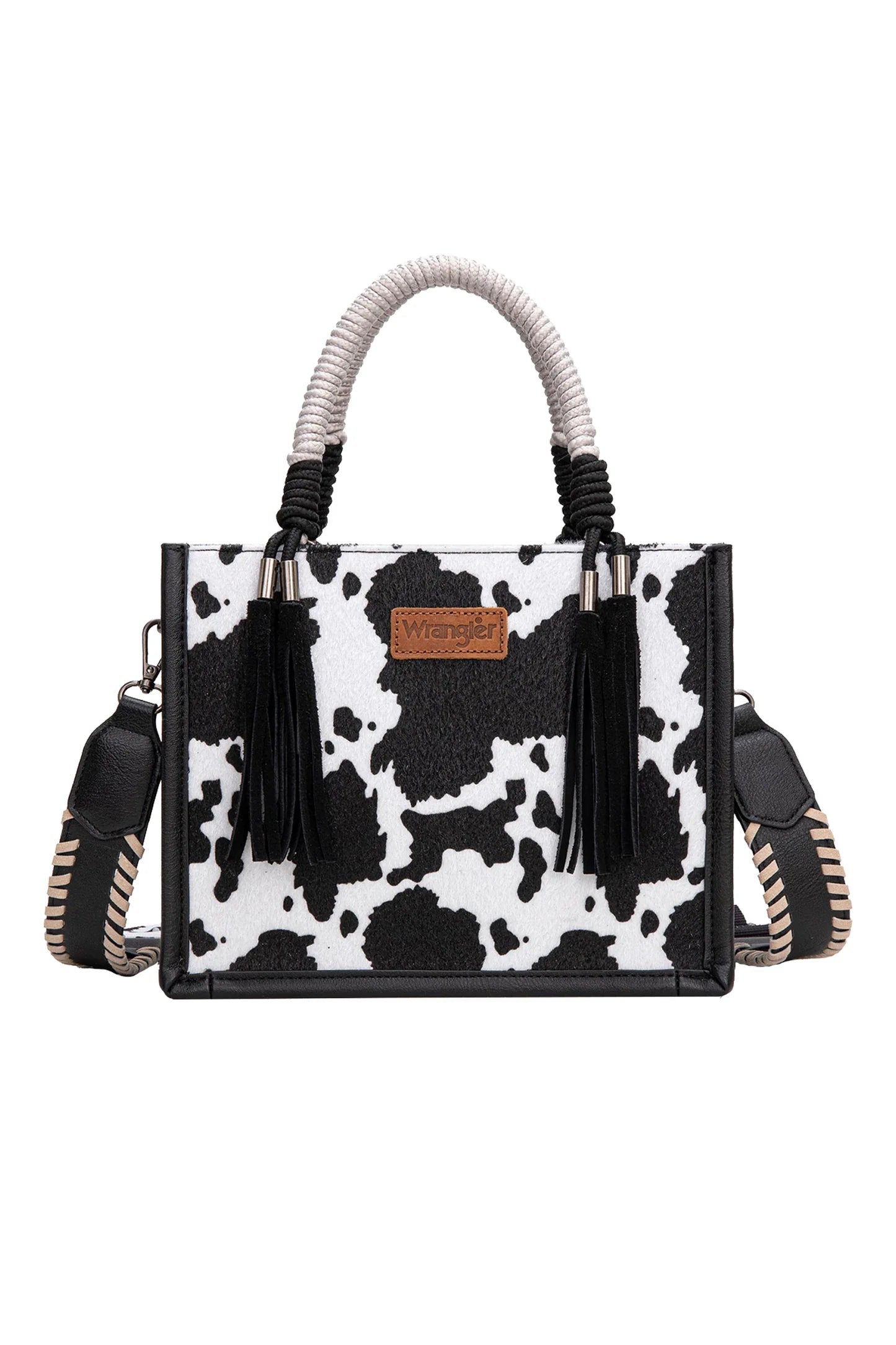 Wrangler Cow Print Tassel Crossbody Bag