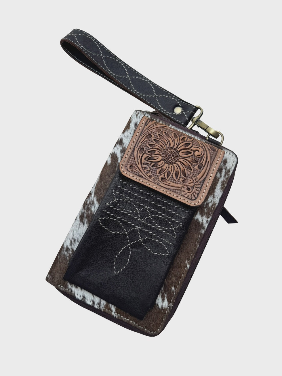 Tooled Leather Cowhide Boot Stitch Clutch Wallet