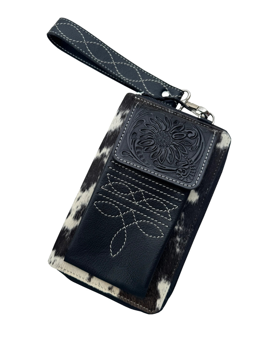 Tooled Leather Cowhide Boot Stitch Clutch Wallet