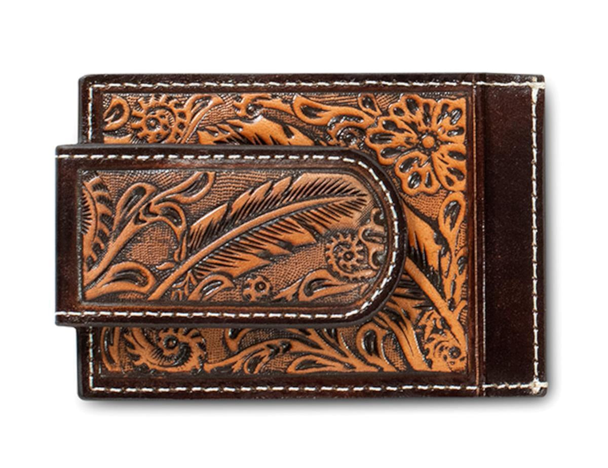 Ariat Money Clip Feather Embossed Brown