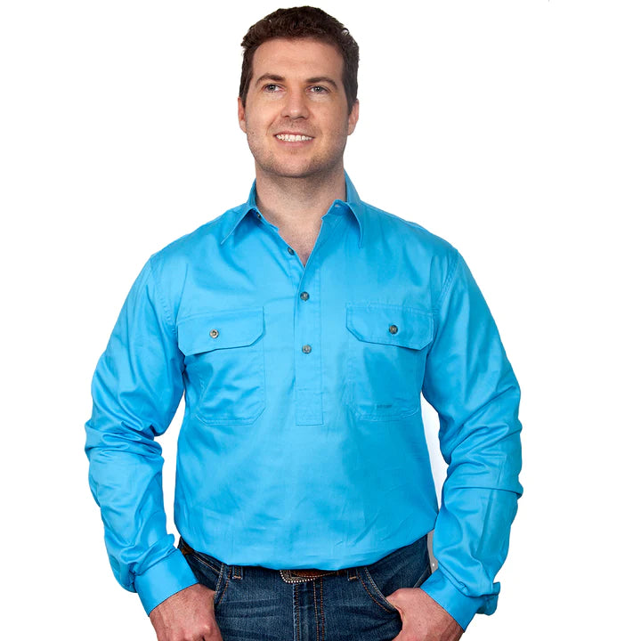 Men's Cameron 1/2 Button Workshirt - 50 Shades of Blue