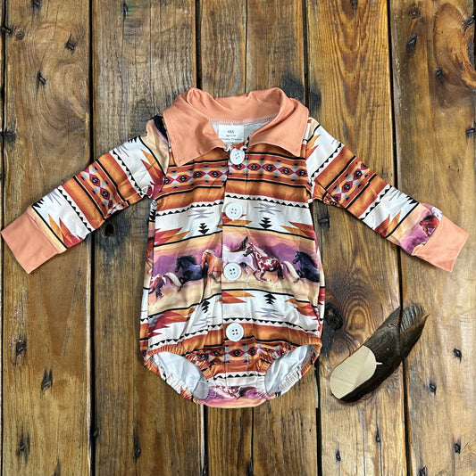 Western Apricot Long sleeve Romper