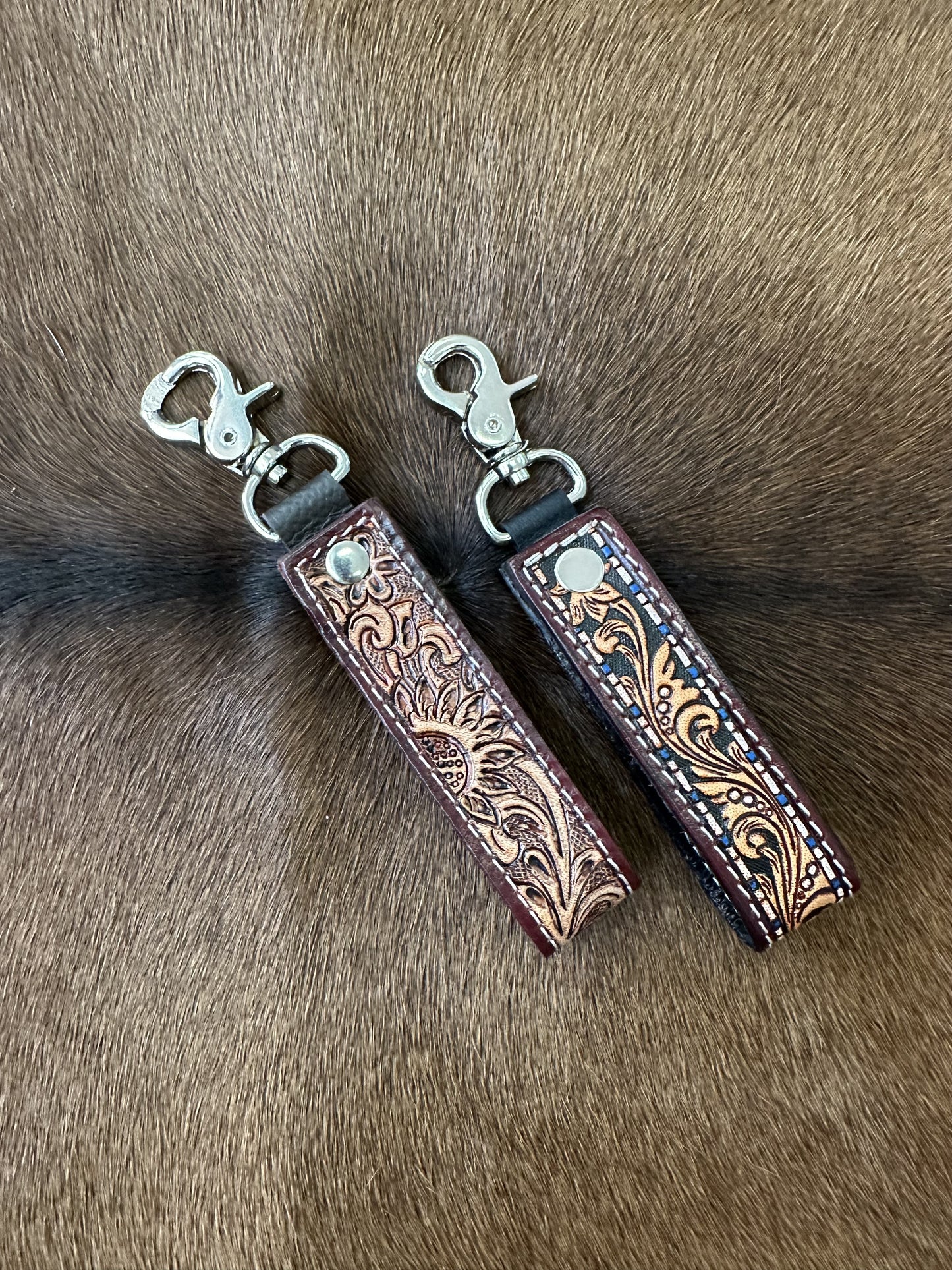 Tooled Leather Strap Keyring