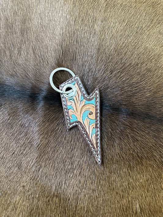 Tooled Leather Lightning Keyring