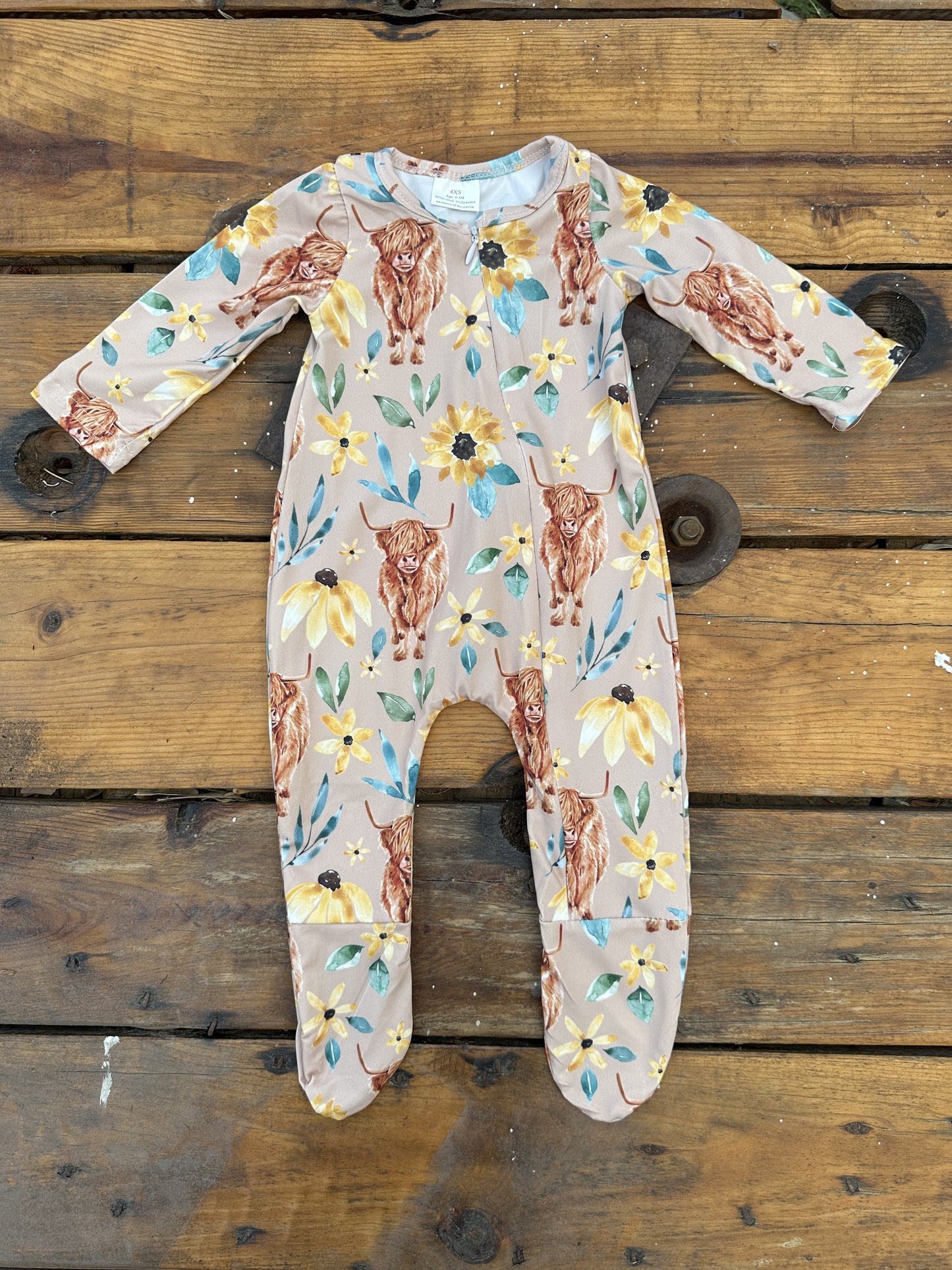 Sunflower Highland Cow Romper